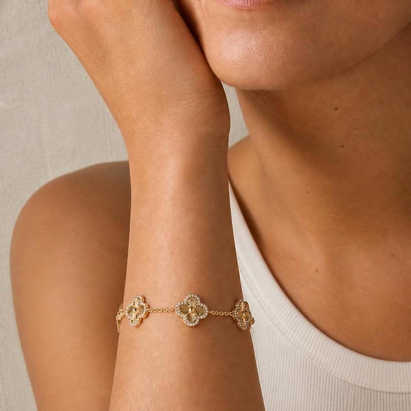 PAVOI 14K Gold Plated Lucky Clover Bracelet – Cubic Zirconia